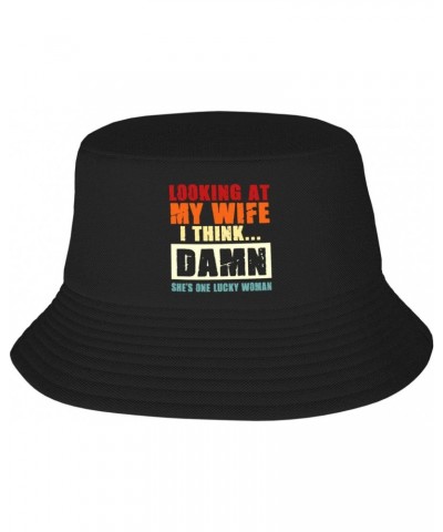 Looking at My Wife I Think Damn She is A Lucky Woman Fishing Hats Bucket Hat for Men Women Packable Summer Beach Hat Black $1...