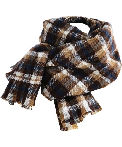 Women Warm Long Plaid Shawls Scarves Big Grid Winter Warm Large Scarf Tartan Blanket Scarf Oversized Scarf Khaki $11.22 Scarves