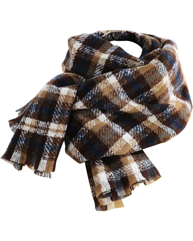 Women Warm Long Plaid Shawls Scarves Big Grid Winter Warm Large Scarf Tartan Blanket Scarf Oversized Scarf Khaki $11.22 Scarves