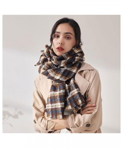 Women Warm Long Plaid Shawls Scarves Big Grid Winter Warm Large Scarf Tartan Blanket Scarf Oversized Scarf Khaki $11.22 Scarves