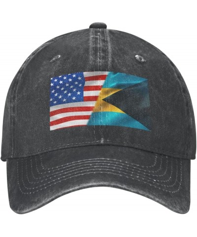 America Bahamas Flag Denim Baseball Cap, Adjustable Fitted Hat Retro Casquette for Men Women America Flag and Bahamas Flag $1...