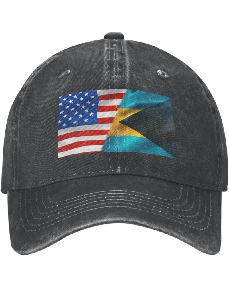 America Bahamas Flag Denim Baseball Cap, Adjustable Fitted Hat Retro Casquette for Men Women America Flag and Bahamas Flag $1...