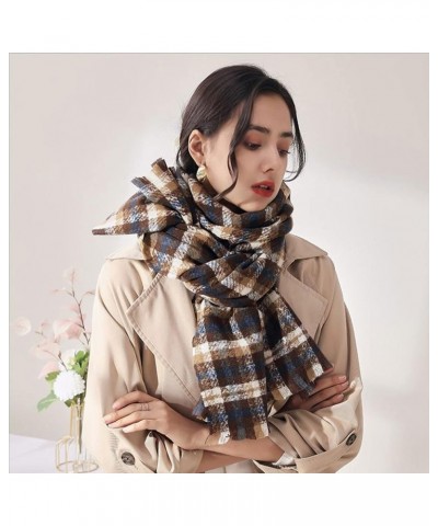 Women Warm Long Plaid Shawls Scarves Big Grid Winter Warm Large Scarf Tartan Blanket Scarf Oversized Scarf Khaki $11.22 Scarves