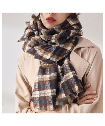 Women Warm Long Plaid Shawls Scarves Big Grid Winter Warm Large Scarf Tartan Blanket Scarf Oversized Scarf Khaki $11.22 Scarves