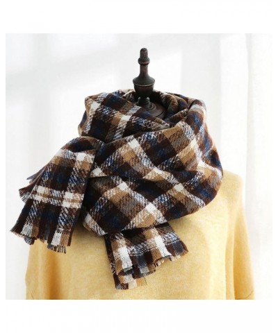 Women Warm Long Plaid Shawls Scarves Big Grid Winter Warm Large Scarf Tartan Blanket Scarf Oversized Scarf Khaki $11.22 Scarves