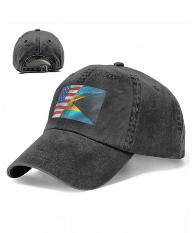 America Bahamas Flag Denim Baseball Cap, Adjustable Fitted Hat Retro Casquette for Men Women America Flag and Bahamas Flag $1...