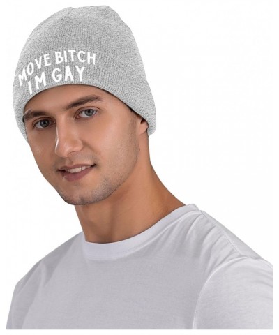 Move Bitch I'm Gay Mens Winter Beanie Hats Warm Knit Hats Skull Cap Print Winter Hat for Women Gray $10.06 Skullies & Beanies