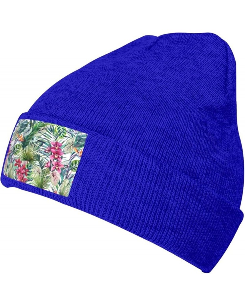 Tropical Plants Print Unisex Warm Knit Hat Cap Winter Cap Cute Soft Warm Outdoor Ski Knit Cap Nightcap Blue $9.31 Skullies & ...