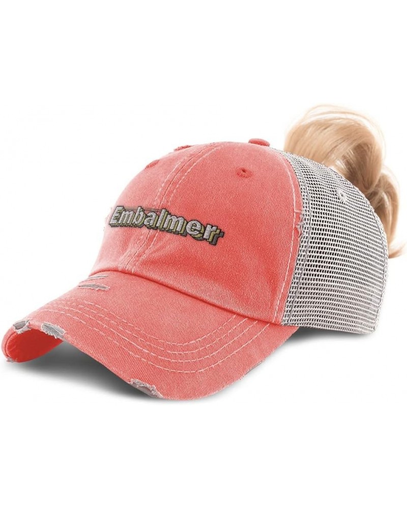 Womens Ponytail Cap Embalmer Undertaker Cotton Funeral Distressed Trucker Hat Coral Design Only $15.36 Baseball Caps