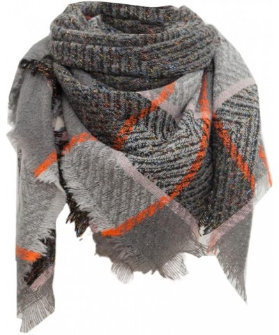 Women Lightweight Headscarf Plaid Blanket Thick Winter Scarf Tartan Chunky Wrap Oversized Shawl Cape Scarves Grey $9.31 Scarves