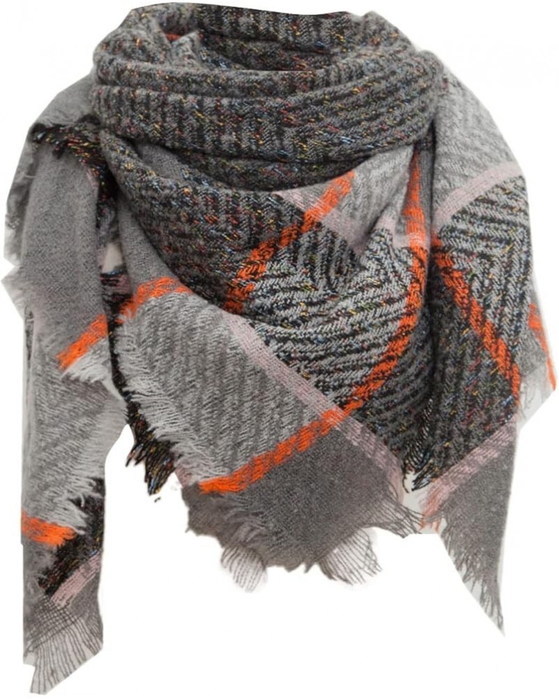 Women Lightweight Headscarf Plaid Blanket Thick Winter Scarf Tartan Chunky Wrap Oversized Shawl Cape Scarves Grey $9.31 Scarves