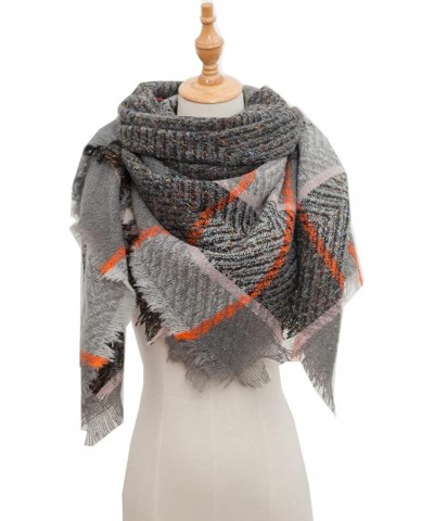 Women Lightweight Headscarf Plaid Blanket Thick Winter Scarf Tartan Chunky Wrap Oversized Shawl Cape Scarves Grey $9.31 Scarves