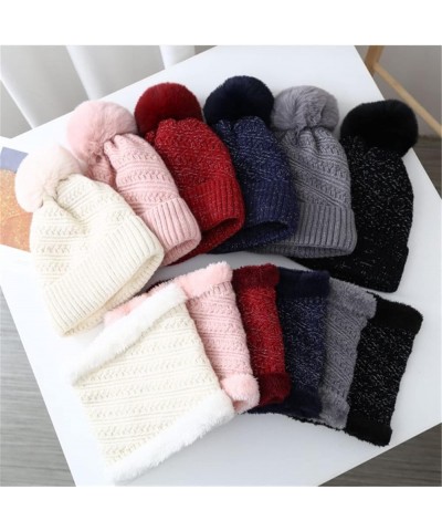 Women Two Piece Winter Beanie Hat Neck Warmer Knit Set Fleece Lined Neck Circle Scarf Ski Snow Hat Skull Cap with Pom Beige $...