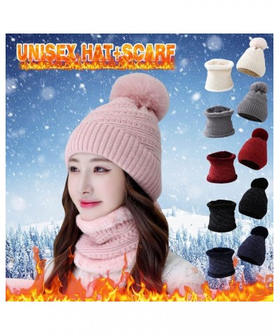 Women Two Piece Winter Beanie Hat Neck Warmer Knit Set Fleece Lined Neck Circle Scarf Ski Snow Hat Skull Cap with Pom Beige $...