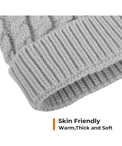 Women's Winter Soft Knit Beanie Hat with Faux Fur Pom Pom Warm Skull Cap Beanies for Women Cozy Lined_light Grey $13.95 Skull...