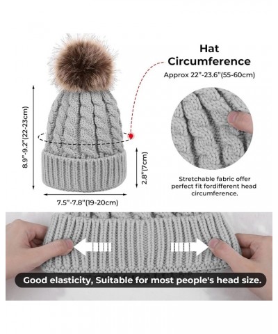 Women's Winter Soft Knit Beanie Hat with Faux Fur Pom Pom Warm Skull Cap Beanies for Women Cozy Lined_light Grey $13.95 Skull...