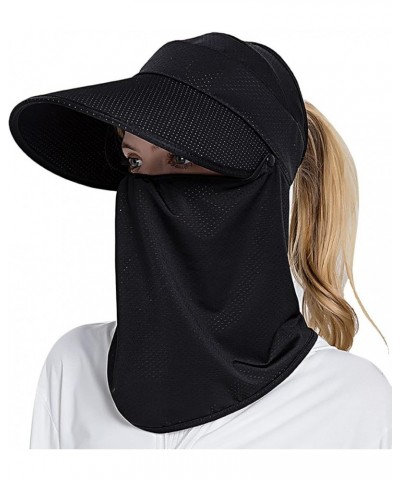 Womens Solid Sun Hat Wide Brim Ponytail Hole Hiking Hat with Neck Guard Summmer Hiking Cap Black $6.88 Sun Hats