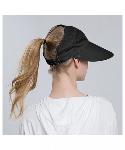 Womens Solid Sun Hat Wide Brim Ponytail Hole Hiking Hat with Neck Guard Summmer Hiking Cap Black $6.88 Sun Hats