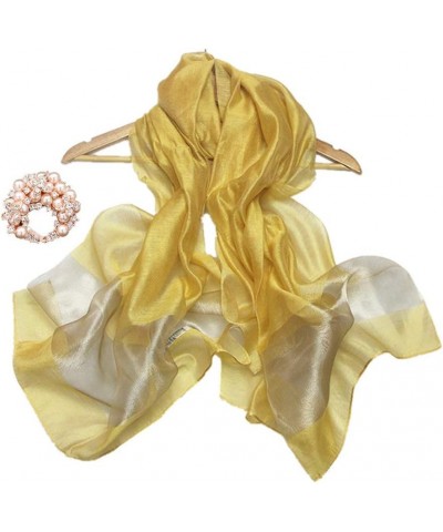 Womens Scarf Lightweight Sunscreen Long Silk Shawls 28x79" with Rhinestone Pearl Scarf Buckle Yellow $10.91 Scarves