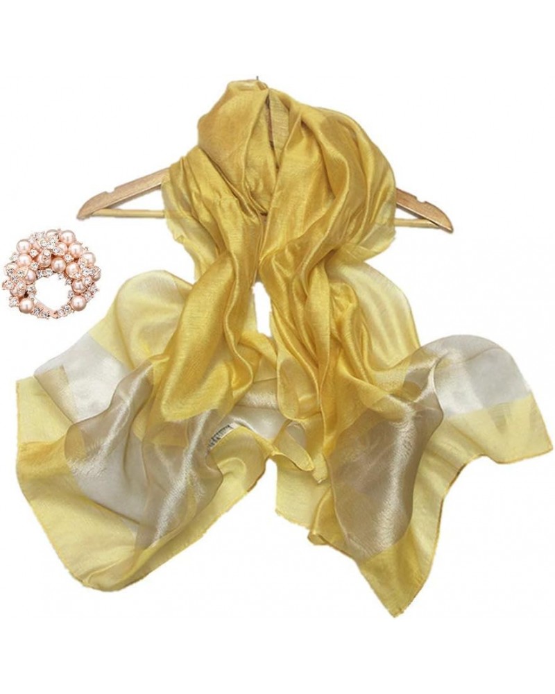 Womens Scarf Lightweight Sunscreen Long Silk Shawls 28x79" with Rhinestone Pearl Scarf Buckle Yellow $10.91 Scarves