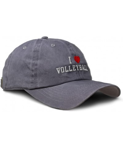 Custom Soft Washed Baseball Cap I (Love) Volleyball Red Heart Sports Lovers Grey Design Only $16.19 Baseball Caps