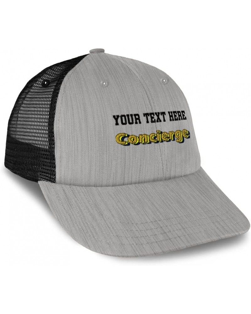 Custom Trucker Hat Baseball Cap Concierge Inquiries Cotton Phone Dad Hats for Men & Women Heather Gray Black Personalized Tex...