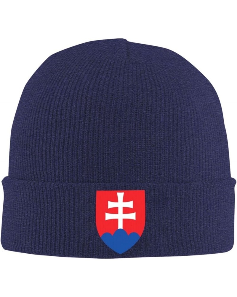 National Emblem of Slovakia Knitted Hat Knit Cuffed Beanie Navy Blue $18.12 Skullies & Beanies