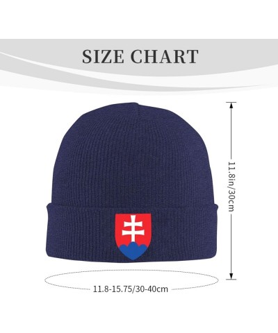 National Emblem of Slovakia Knitted Hat Knit Cuffed Beanie Navy Blue $18.12 Skullies & Beanies