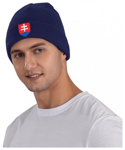 National Emblem of Slovakia Knitted Hat Knit Cuffed Beanie Navy Blue $18.12 Skullies & Beanies