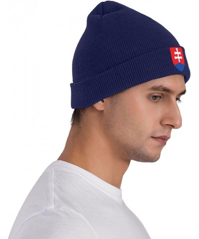 National Emblem of Slovakia Knitted Hat Knit Cuffed Beanie Navy Blue $18.12 Skullies & Beanies