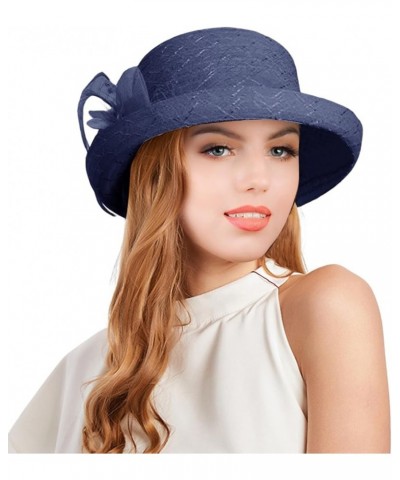 Womens 1920s Vintage Wool Cloche Bucket Bowler Hat Winter for Adults Women Lady Girls Christmas Halloween Navy $8.47 Fedoras