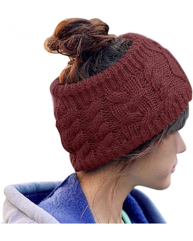 Hat Crease Women Woolen Headband Fashion Knitted Hat Ski Cap Red $7.25 Cold Weather Headbands