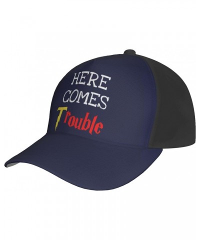 Here Comes Trouble Cap Tucker Hat Adjustable Baseball Caps Black $15.34 Baseball Caps