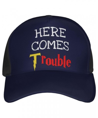 Here Comes Trouble Cap Tucker Hat Adjustable Baseball Caps Black $15.34 Baseball Caps