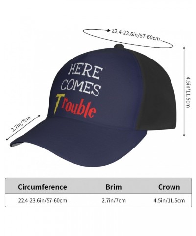 Here Comes Trouble Cap Tucker Hat Adjustable Baseball Caps Black $15.34 Baseball Caps