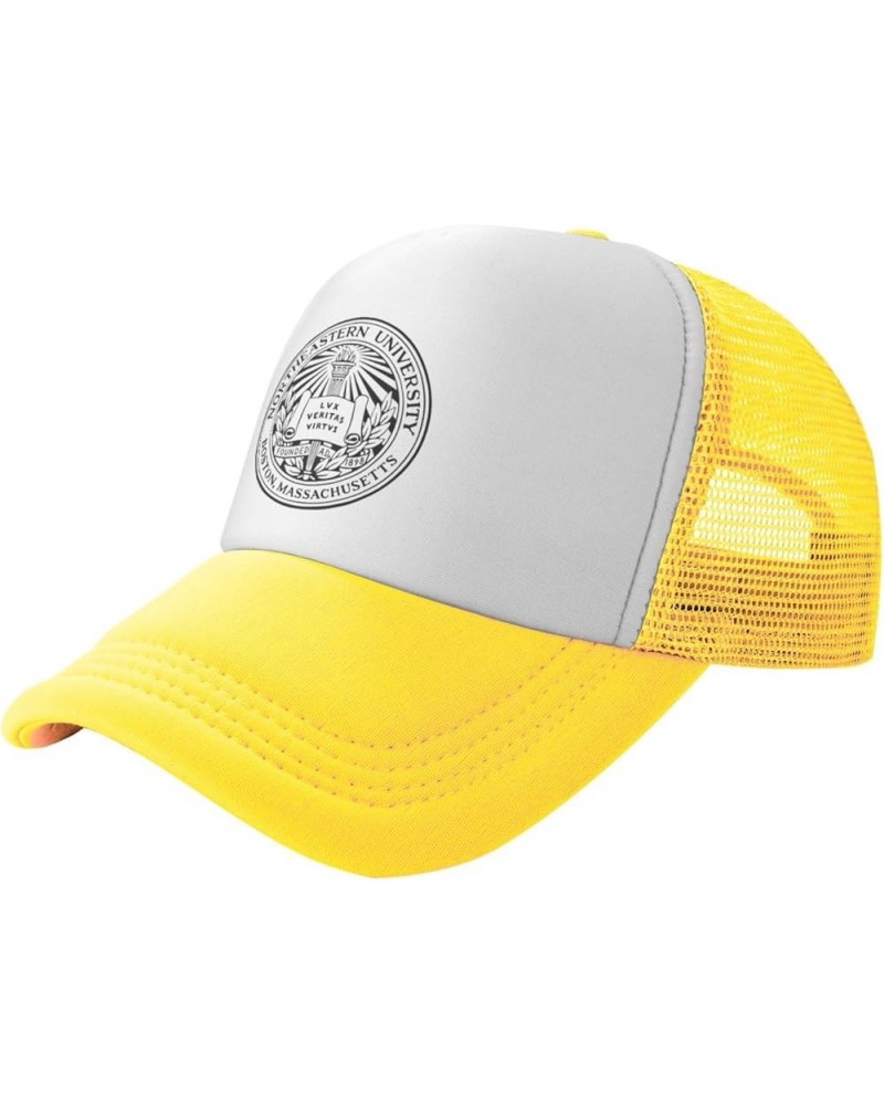 Northeastern University Trucker Hats for Both Men and Women - Mesh Baseball Snapback Hats Yellow $11.12 Baseball Caps