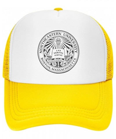 Northeastern University Trucker Hats for Both Men and Women - Mesh Baseball Snapback Hats Yellow $11.12 Baseball Caps