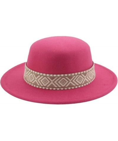 Fedora Hat for Men Women Felted Caps Flat Top Wide Brim Solid Casual Formal Band Luxury Fedoras Hats Rose Red $11.72 Fedoras