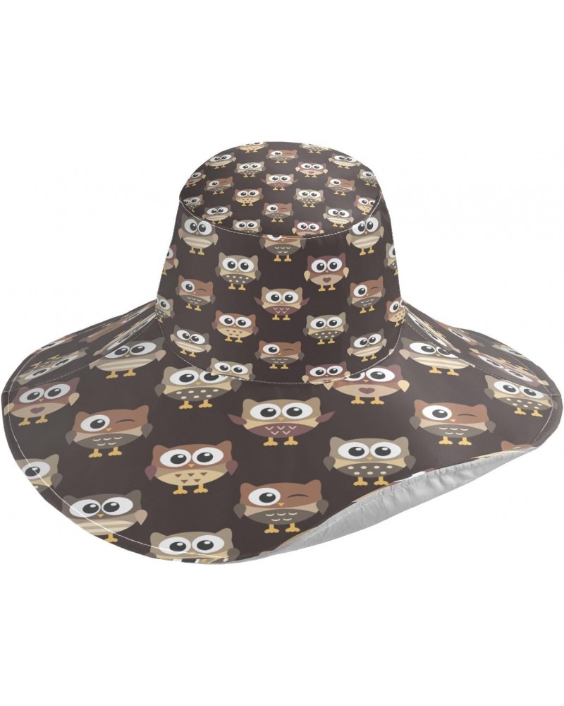 Owls Brown Sun Hats for Women,Wide Brim Beach Sun,Summer Hat with Fold-Up Brim for Travel Hiking Camping Beach $12.09 Sun Hats