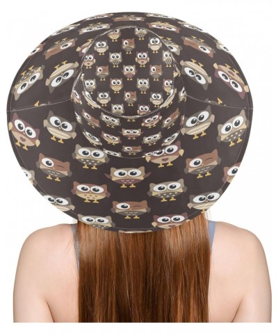 Owls Brown Sun Hats for Women,Wide Brim Beach Sun,Summer Hat with Fold-Up Brim for Travel Hiking Camping Beach $12.09 Sun Hats