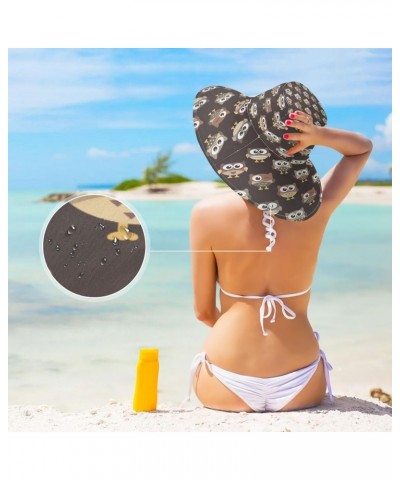 Owls Brown Sun Hats for Women,Wide Brim Beach Sun,Summer Hat with Fold-Up Brim for Travel Hiking Camping Beach $12.09 Sun Hats