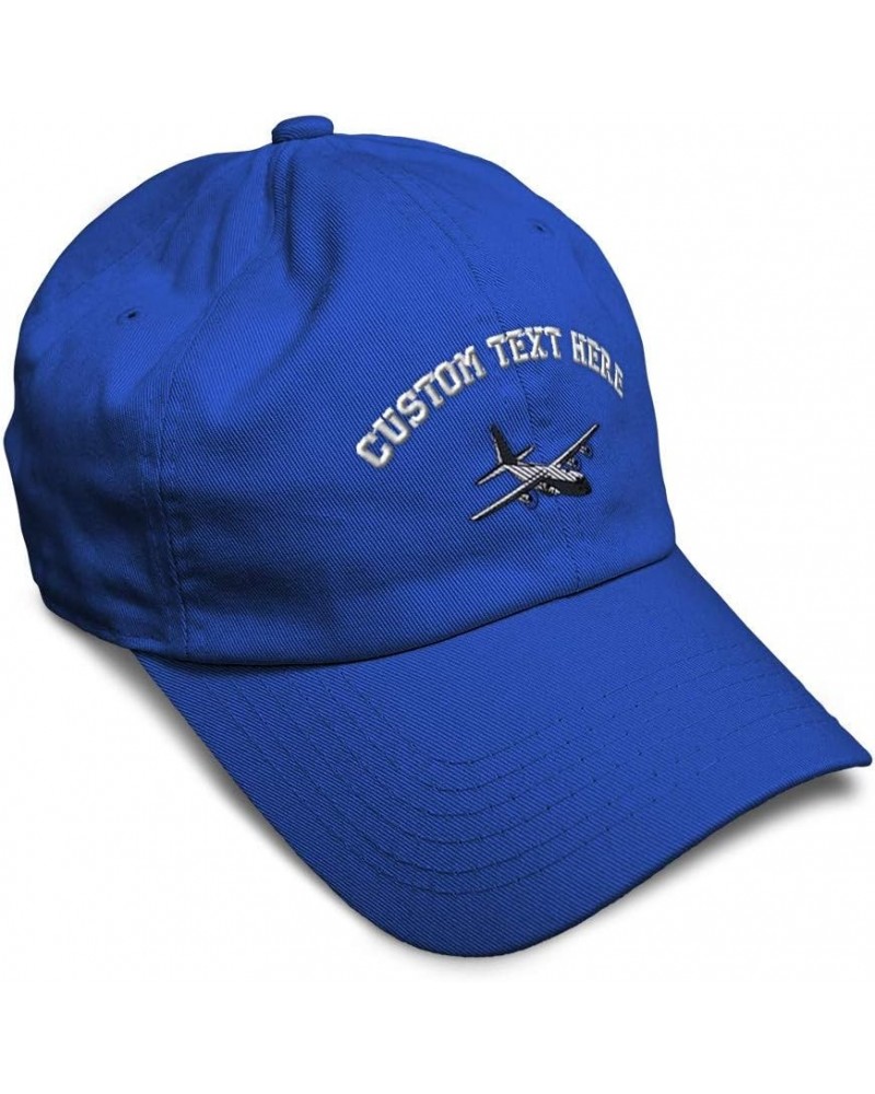 Custom Soft Baseball Cap C-130 Aircraft Embroidery Airplane Twill Cotton Dad Hats for Men & Women Royal Blue Personalized Tex...