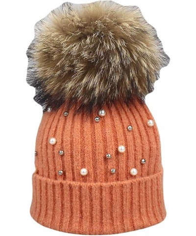 Pom Pom Hat Slouchy Beanie Unisex Autumn Winter Hat Pearls Knit Hat Outdoor Casual Skull Beanies Female Skull Cap Orange $15....