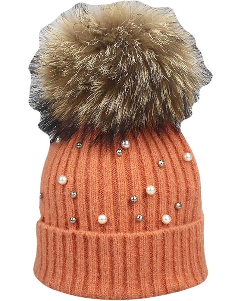 Pom Pom Hat Slouchy Beanie Unisex Autumn Winter Hat Pearls Knit Hat Outdoor Casual Skull Beanies Female Skull Cap Orange $15....