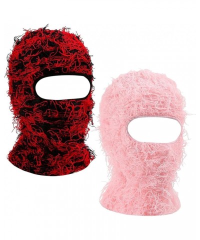 2 Pieces Winter Distressed Balaclava Knitted Ski Full Face Mask for Women Men 2 Pieces (black Red/Pink) $11.98 Balaclavas