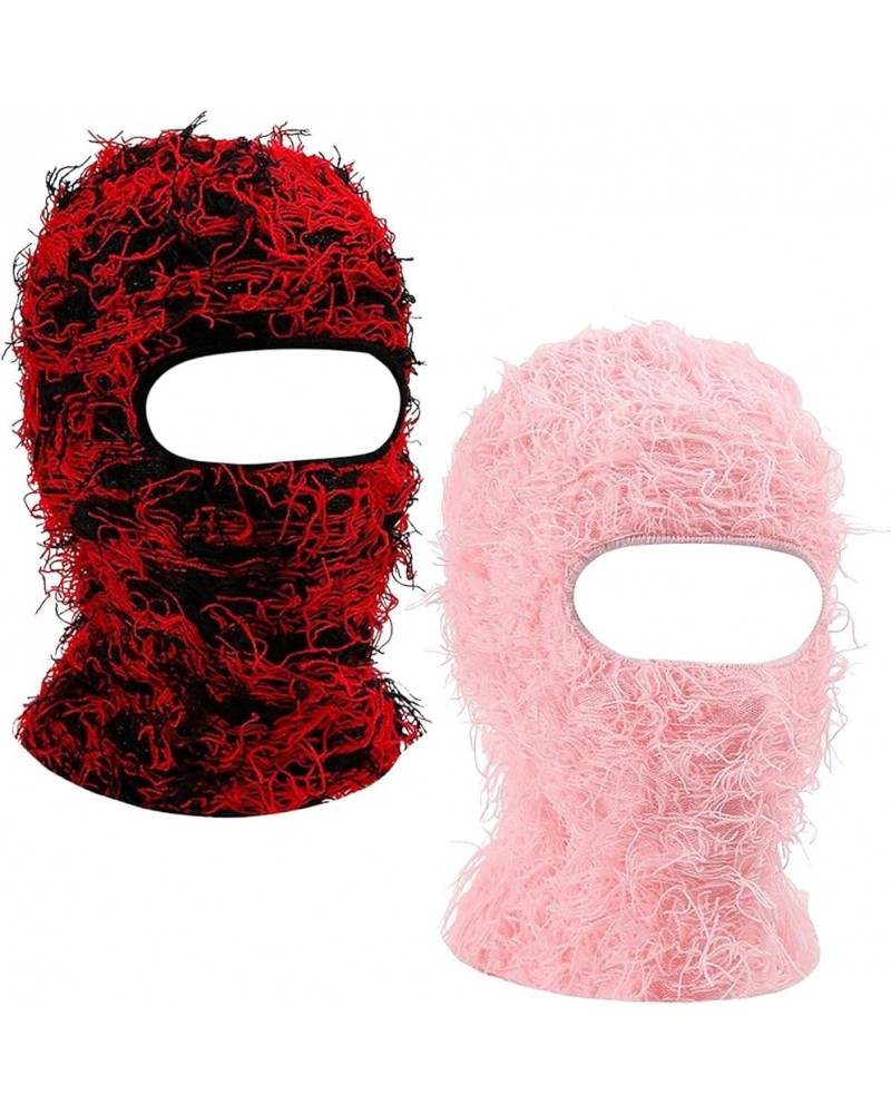 2 Pieces Winter Distressed Balaclava Knitted Ski Full Face Mask for Women Men 2 Pieces (black Red/Pink) $11.98 Balaclavas