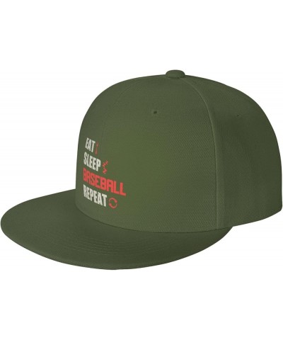 Eat Sleep Baseball Repeat Snapback Hats for Men Baseball Cap Trucker Hat Flat Brim Hats Moss Green $9.79 Baseball Caps