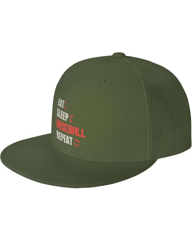 Eat Sleep Baseball Repeat Snapback Hats for Men Baseball Cap Trucker Hat Flat Brim Hats Moss Green $9.79 Baseball Caps