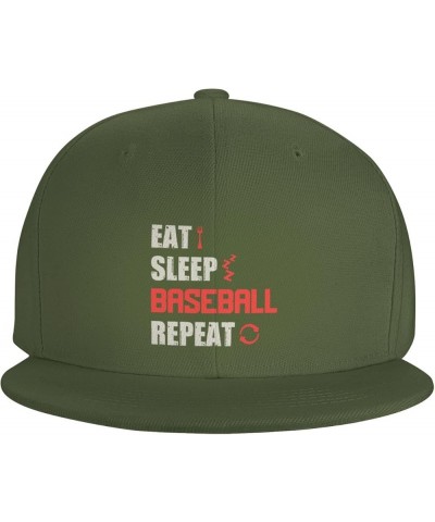 Eat Sleep Baseball Repeat Snapback Hats for Men Baseball Cap Trucker Hat Flat Brim Hats Moss Green $9.79 Baseball Caps