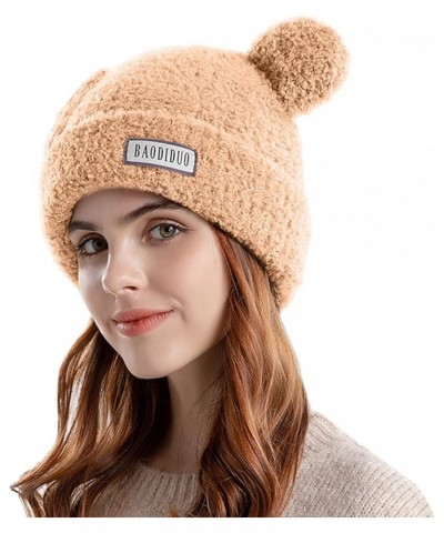 Cute Pullover Hat With Wool Thickening Hairball Solid Color Wool Knit Ear Protection Hat Hair Scarf for Ladies B $10.52 Berets